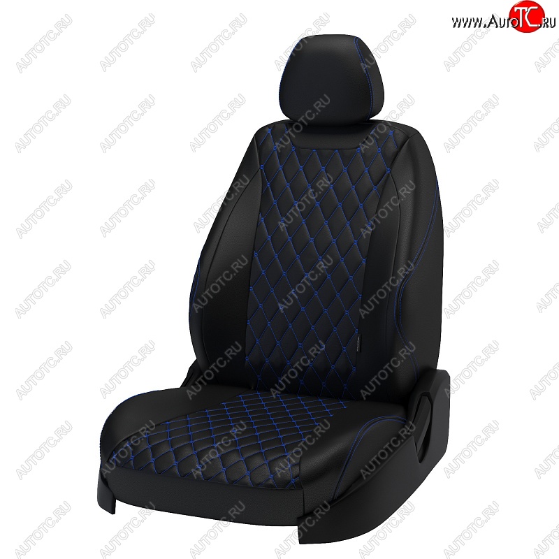 16 999 р. Чехлы для сидений Lord Autofashion Байрон (экокожа)  Hyundai Accent  седан ТагАЗ (2001-2012) (Чёрный, вставка чёрная, строчка синяя)  с доставкой в г. Калуга