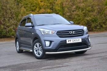 20 999 р. Защита переднего бампера одинарная из трубы d63 мм Petroil Tuning Hyundai Creta GS дорестайлинг (2015-2019) (Нержавеющая полированная сталь)  с доставкой в г. Калуга. Увеличить фотографию 2