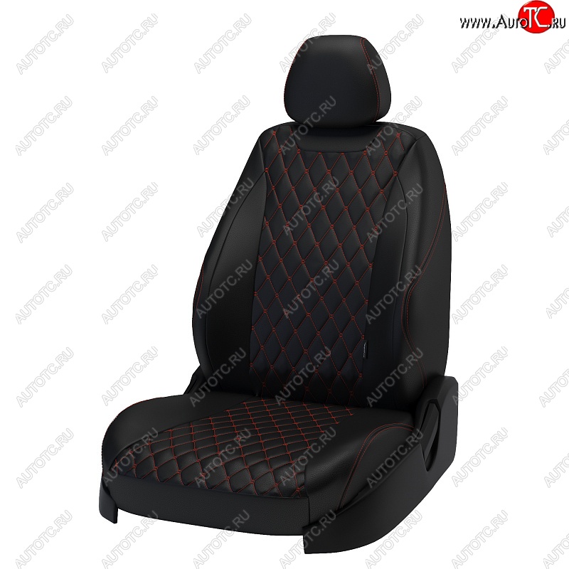 16 999 р. Чехлы для сидений Lord Autofashion Байрон (экокожа)  Hyundai Creta  GS (2015-2021) (Чёрный, вставка чёрная, строчка красная)  с доставкой в г. Калуга