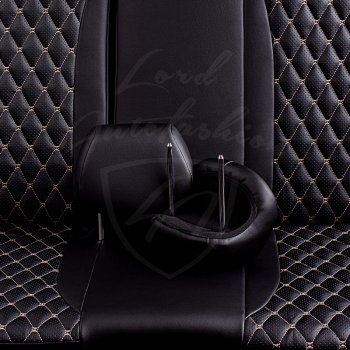 16 749 р. Чехлы для сидений Lord Autofashion Байрон (экокожа, раздельная спинка, 2 П-образных подголовника)  Hyundai Creta  GS (2015-2021) (Черный, вставка черная, строчка бежевая)  с доставкой в г. Калуга. Увеличить фотографию 6