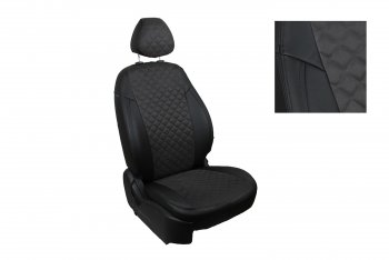Чехлы для сидений Seintex Ромб Алькантара (раздельная задняя спинка с подлокотником, airbag) Hyundai Creta SU (2021-2024)  (Черный)