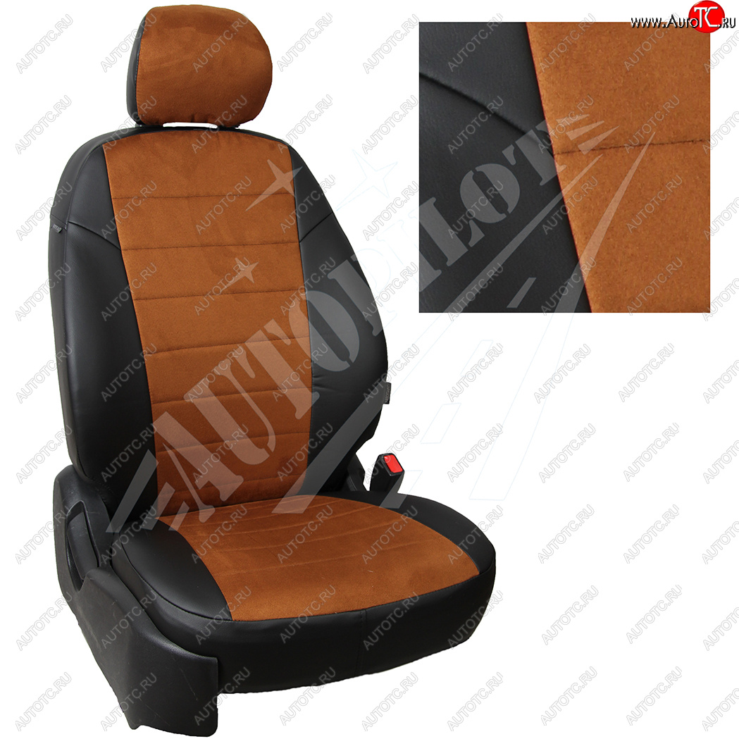 13 449 р. Чехлы сидений AUTOPILOT Алькантара (задняя спинка 40/60 с подлокотником)  Hyundai Elantra  CN7 (2020-2024) (Черный + Коричневый)  с доставкой в г. Калуга