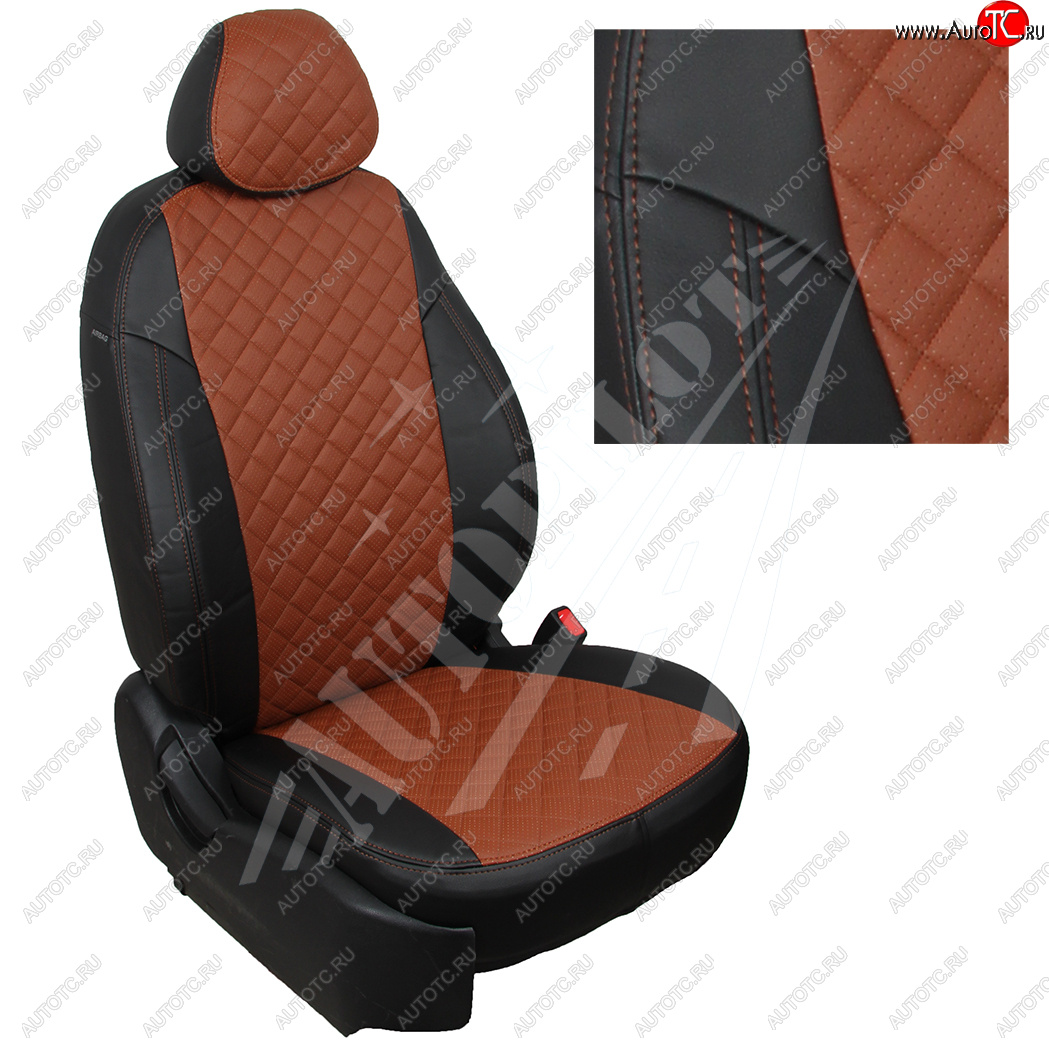 13 999 р. Чехлы сидений AUTOPILOT Экокожа Ромб (задняя спинка 40/60 с подлокотником)  Hyundai Elantra  CN7 (2020-2024) (Черный + Коричневый)  с доставкой в г. Калуга