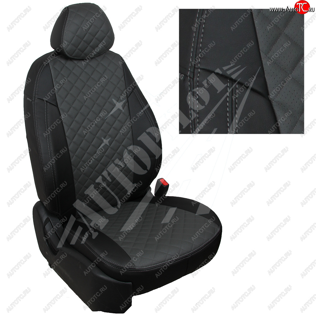 7 599 р. Чехлы сидений AUTOPILOT Экокожа Ромб (задняя спинка 40/60 с подлокотником)  Hyundai Elantra  CN7 (2020-2024) (Черный + Темно серый)  с доставкой в г. Калуга