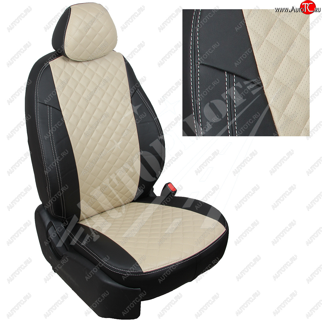 13 999 р. Чехлы сидений AUTOPILOT Экокожа Ромб (задняя спинка 40/60 с подлокотником)  Hyundai Elantra  CN7 (2020-2024) (Черный + Бежевый)  с доставкой в г. Калуга