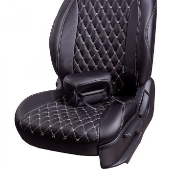 16 999 р. Чехлы для сидений Lord Autofashion Байрон (экокожа)  Hyundai Elantra  MD (2010-2016) (Черный, вставка черная, строчка бежевая)  с доставкой в г. Калуга. Увеличить фотографию 3