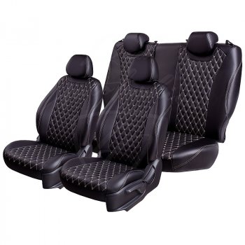 16 999 р. Чехлы для сидений Lord Autofashion Байрон (экокожа)  Hyundai Elantra  MD (2010-2016) (Черный, вставка черная, строчка бежевая)  с доставкой в г. Калуга. Увеличить фотографию 7