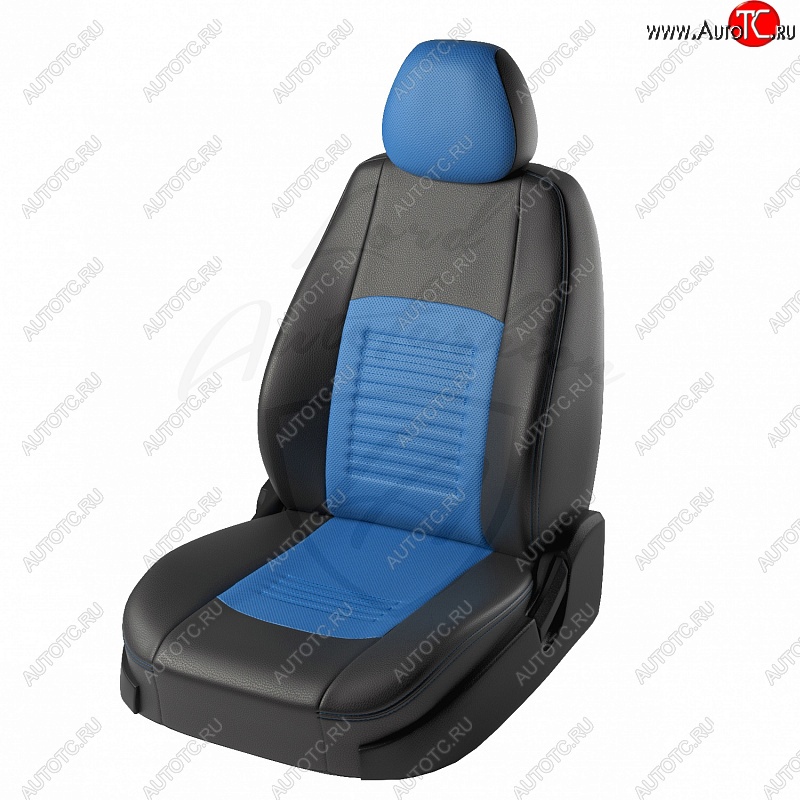 8 749 р. Чехлы для сидений Lord Autofashion Турин (экокожа, раздельная спинка)  Hyundai Getz  TB (2005-2010) (Чёрный, вставка синяя)  с доставкой в г. Калуга