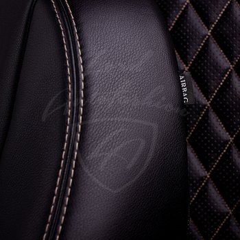 8 999 р. Чехлы для сидений Lord Autofashion Турин Ромб (экокожа)  Hyundai Santa Fe  3 DM (2012-2019) (Черный, вставка черная, строчка бежевая)  с доставкой в г. Калуга. Увеличить фотографию 2