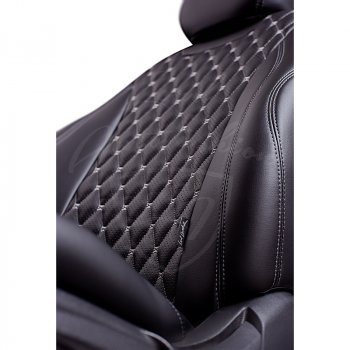 16 999 р. Чехлы для сидений Lord Autofashion Байрон (экокожа, раздельная спинка, 3 П-образных подголовника)  Hyundai IX35  1 LM (2009-2018), KIA Sportage  3 SL (2010-2016) (Черный, вставка черная, строчка серая)  с доставкой в г. Калуга. Увеличить фотографию 2