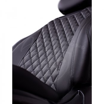16 749 р. Чехлы для сидений Lord Autofashion Байрон (экокожа, раздельная спинка, 3 П-образных подголовника)  Hyundai IX35  1 LM (2009-2018), KIA Sportage  3 SL (2010-2016) (Черный, вставка черная, строчка черная)  с доставкой в г. Калуга. Увеличить фотографию 2