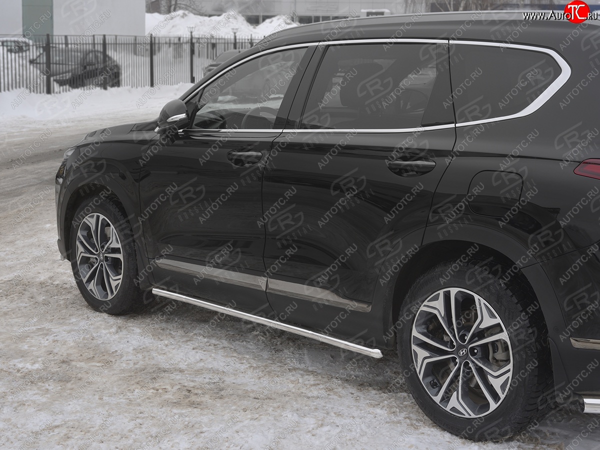 14 299 р. Защита порогов из трубы d42 Russtal Hyundai Santa Fe 4 TM дорестайлинг (2018-2021) (Вариант 1 (со скосами на торцах))  с доставкой в г. Калуга