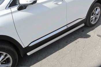 7 999 р. Защита порогов Slitkoff (d57 мм)  Hyundai Santa Fe  4 TM (2018-2024) (Сталь с полимерным покрытием. Цвет: серебристый)  с доставкой в г. Калуга. Увеличить фотографию 1