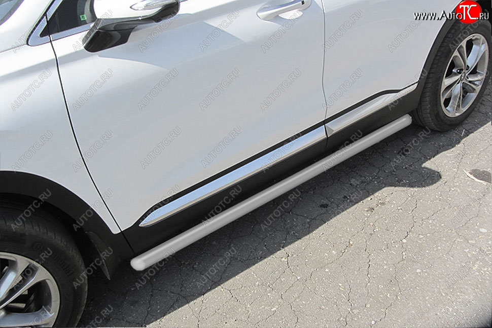 7 999 р. Защита порогов Slitkoff (d57 мм) Hyundai Santa Fe 4 TM рестайлинг (2020-2024) (Сталь с полимерным покрытием. Цвет: серебристый)  с доставкой в г. Калуга