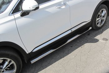 15 249 р. Защита порогов Slitkoff (d76 мм, с проступями)  Hyundai Santa Fe  4 TM (2018-2024) (Нержавейка, Полированная)  с доставкой в г. Калуга. Увеличить фотографию 1