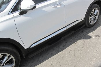 10 699 р. Защита порогов Slitkoff (d76 мм, с проступями)  Hyundai Santa Fe  4 TM (2018-2024) (Сталь с полимерным покрытием. Цвет: чёрный)  с доставкой в г. Калуга. Увеличить фотографию 1
