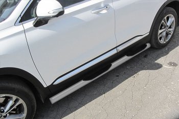 10 699 р. Защита порогов Slitkoff (d76 мм, с проступями)  Hyundai Santa Fe  4 TM (2018-2024) (Сталь с полимерным покрытием. Цвет: серебристый)  с доставкой в г. Калуга. Увеличить фотографию 1
