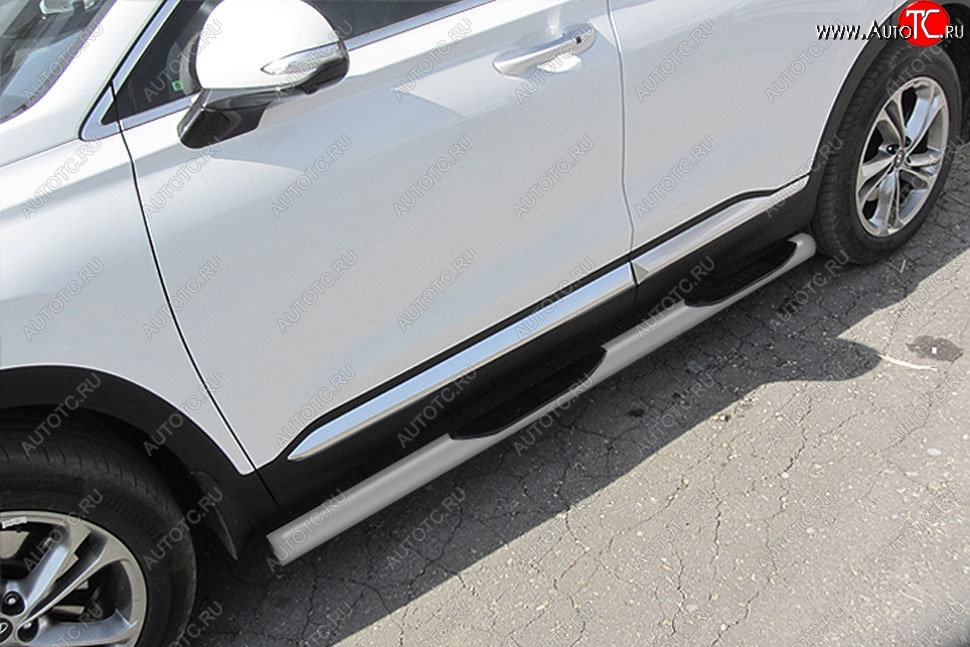 10 699 р. Защита порогов Slitkoff (d76 мм, с проступями)  Hyundai Santa Fe  4 TM (2018-2024) (Сталь с полимерным покрытием. Цвет: серебристый)  с доставкой в г. Калуга
