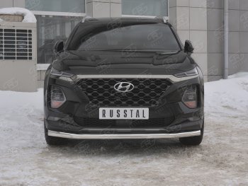 12 999 р. Защита переднего бампера (Ø63 мм, нержавейка) Russtal  Hyundai Santa Fe  4 TM (2018-2021)  с доставкой в г. Калуга. Увеличить фотографию 1