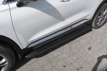 13 799 р. Пороги алюминиевые Slitkoff  Hyundai Santa Fe  4 TM (2018-2021) (Optima Black )  с доставкой в г. Калуга. Увеличить фотографию 1