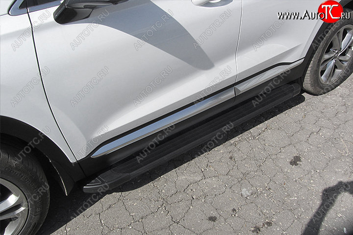 13 799 р. Пороги алюминиевые Slitkoff  Hyundai Santa Fe  4 TM (2018-2021) (Optima Black )  с доставкой в г. Калуга