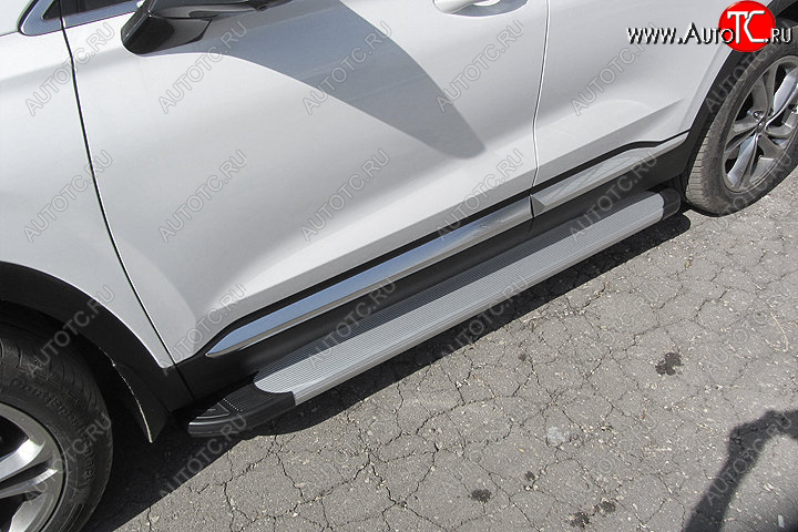 13 799 р. Пороги алюминиевые Slitkoff  Hyundai Santa Fe  4 TM (2018-2021) (Optima Silver)  с доставкой в г. Калуга