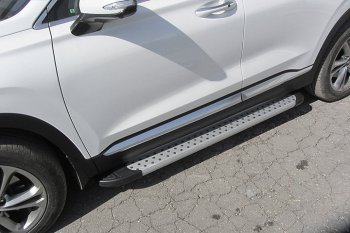 19 749 р. Пороги алюминиевые Slitkoff  Hyundai Santa Fe  4 TM (2018-2021) (Standart Silver)  с доставкой в г. Калуга. Увеличить фотографию 1