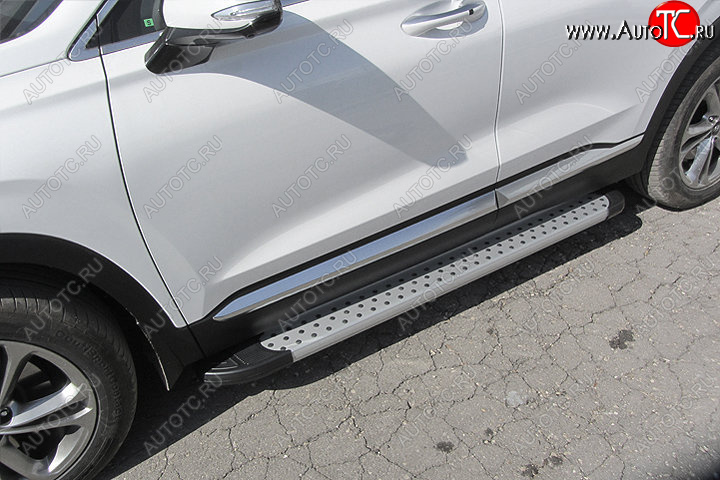 19 749 р. Пороги алюминиевые Slitkoff  Hyundai Santa Fe  4 TM (2018-2021) (Standart Silver)  с доставкой в г. Калуга