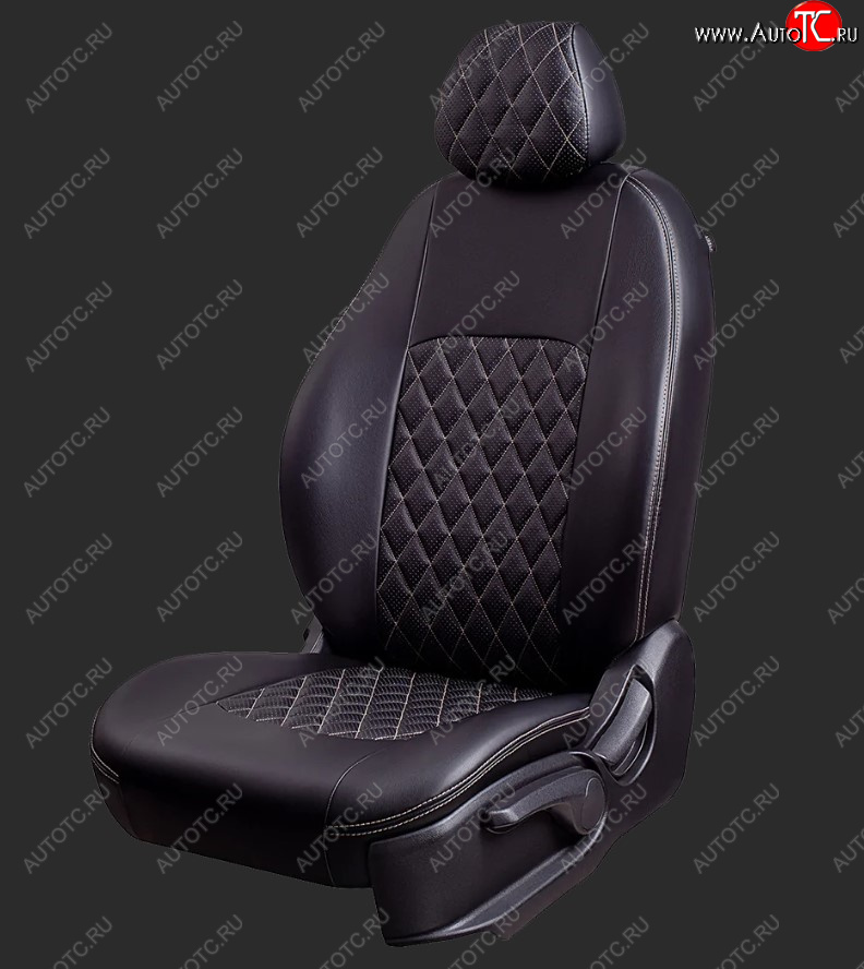 16 999 р. Чехлы для сидений Lord Autofashion Байрон (экокожа)  Hyundai Santa Fe  4 TM (2018-2024) (Черный, вставка черная, строчка бежевая)  с доставкой в г. Калуга