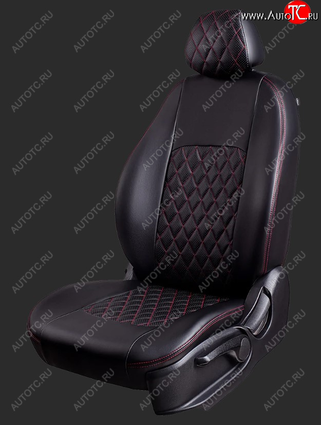 16 999 р. Чехлы для сидений Lord Autofashion Байрон (экокожа)  Hyundai Santa Fe  4 TM (2018-2024) (Черный, вставка черная, строчка красная)  с доставкой в г. Калуга