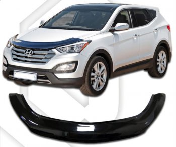 2 799 р. Дефлектор капота CA-Plastiс exclusive  Hyundai Santa Fe  3 DM (2012-2016) (Classic черный, Без надписи)  с доставкой в г. Калуга. Увеличить фотографию 1