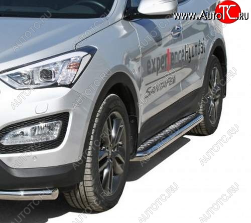 8 999 р. Защита порогов ТехноСфера (Техно Сфера) (Сталь с покрытием, с алюминиевым листом, d63.5 mm)  Hyundai Santa Fe  3 DM (2012-2016) (цвет: Серебристый)  с доставкой в г. Калуга