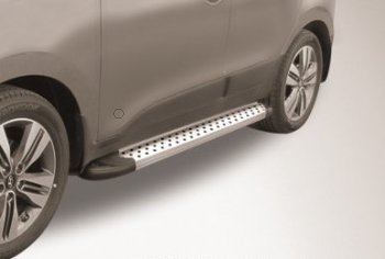 Пороги алюминиевые Slitkoff Hyundai (Хюндаи) Grand Santa Fe (гранд)  1 DM (2013-2016) 1 DM дорестайлинг  (Standart Silver)