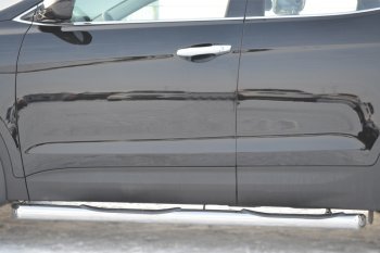 19 799 р. Защита порогов с проступями Russtal (труба D76 мм)  Hyundai Santa Fe  3 DM (2012-2016) (Защита порогов с со скосами на торцах (вариант 1))  с доставкой в г. Калуга. Увеличить фотографию 2