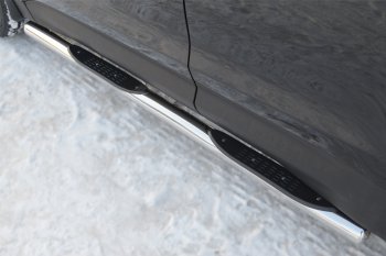6 299 р. Защита порогов с проступями Russtal (труба D76 мм)  Hyundai Santa Fe  3 DM (2012-2016) (Защита порогов с закругленными торцами (вариант 3))  с доставкой в г. Калуга. Увеличить фотографию 2