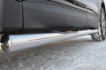 6 299 р. Защита порогов с проступями Russtal (труба D76 мм)  Hyundai Santa Fe  3 DM (2012-2016) (Защита порогов с закругленными торцами (вариант 3))  с доставкой в г. Калуга. Увеличить фотографию 1