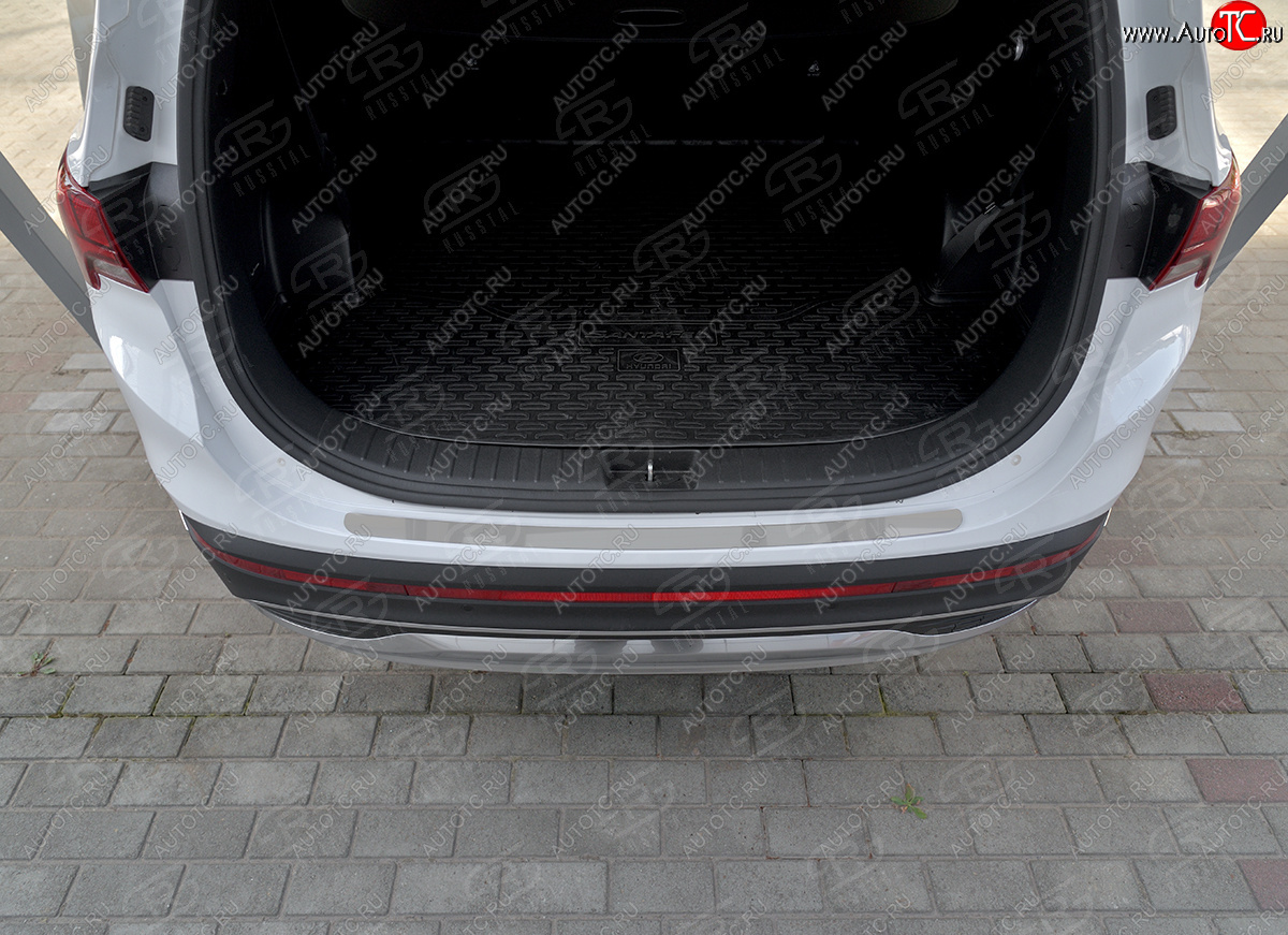 2 199 р. Защитная накладка заднего бампера Russtal  Hyundai Santa Fe  4 TM (2020-2024) (нержавейка зеркальная)  с доставкой в г. Калуга