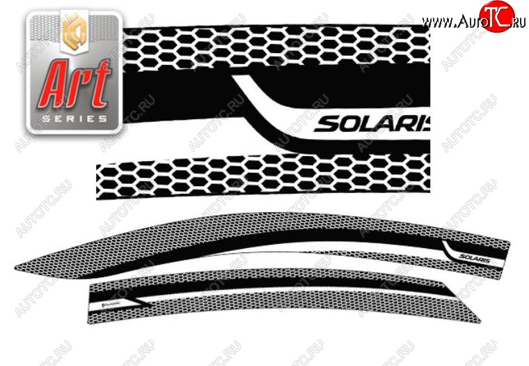 2 349 р. Дефлектора окон CA-Plastic  Hyundai Solaris  2 (2017-2020) (Серия Art черная, Без хром.молдинга, Крепление только на скотч)  с доставкой в г. Калуга