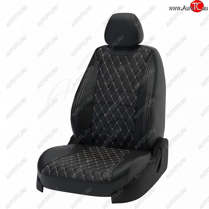 16 999 р. Чехлы для сидений Lord Autofashion Байрон (экокожа)  Hyundai Solaris  2 (2017-2020) (Чёрный, вставка чёрная, строчка бежевая)  с доставкой в г. Калуга