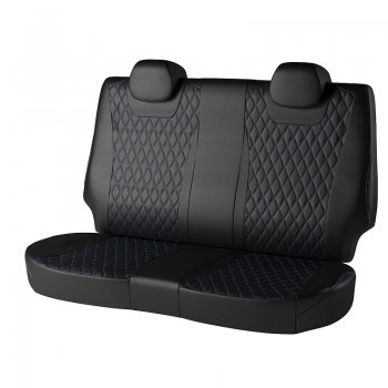 16 999 р. Чехлы для сидений Lord Autofashion Байрон (экокожа)  Hyundai Solaris  2 (2017-2020) (Чёрный, вставка чёрная, строчка синяя)  с доставкой в г. Калуга. Увеличить фотографию 2