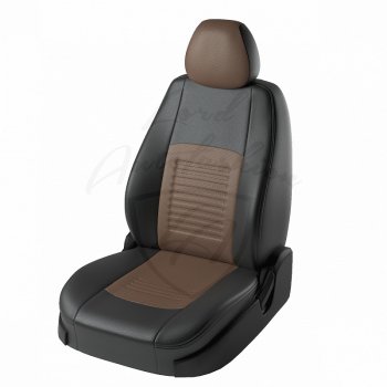 8 749 р. Чехлы для сидений Lord Autofashion Турин (экокожа, раздельная спинка)  Hyundai Solaris  2 (2017-2020) (Чёрный, вставка коричневая)  с доставкой в г. Калуга. Увеличить фотографию 1