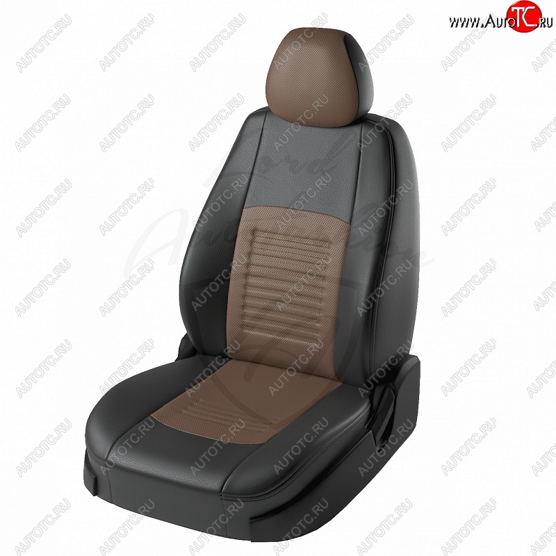 8 749 р. Чехлы для сидений Lord Autofashion Турин (экокожа, раздельная спинка)  Hyundai Solaris  2 (2017-2020) (Чёрный, вставка коричневая)  с доставкой в г. Калуга