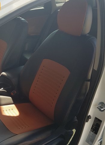 8 749 р. Чехлы для сидений Lord Autofashion Турин (экокожа, раздельная спинка)  Hyundai Solaris  2 (2017-2020) (Чёрный, вставка коричневая)  с доставкой в г. Калуга. Увеличить фотографию 4
