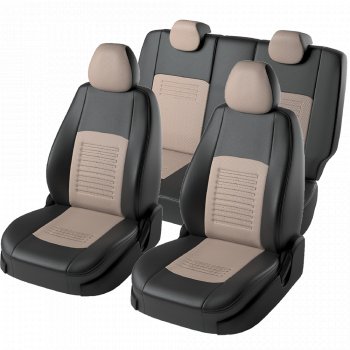 8 749 р. Чехлы для сидений Lord Autofashion Турин (экокожа, сплошная спинка 2 П-образных подголовника)  Hyundai Solaris  2 (2017-2020) (Черный, вставка бежевая)  с доставкой в г. Калуга. Увеличить фотографию 2