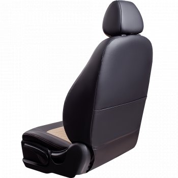 8 749 р. Чехлы для сидений Lord Autofashion Турин (экокожа, сплошная спинка 2 П-образных подголовника)  Hyundai Solaris  2 (2017-2020) (Черный, вставка бежевая)  с доставкой в г. Калуга. Увеличить фотографию 3