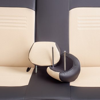 8 749 р. Чехлы для сидений Lord Autofashion Турин (экокожа, сплошная спинка 2 П-образных подголовника)  Hyundai Solaris  2 (2017-2020) (Черный, вставка бежевая)  с доставкой в г. Калуга. Увеличить фотографию 4