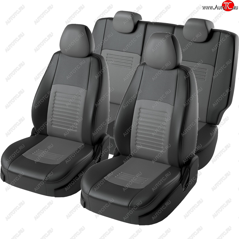 8 749 р. Чехлы для сидений Lord Autofashion Турин (экокожа, сплошная спинка, 2 П-образных подголовника)  Hyundai Solaris  2 (2017-2020) (Черный, вставка серая)  с доставкой в г. Калуга