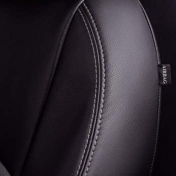 8 749 р. Чехлы для сидений Lord Autofashion Турин (экокожа, сплошная спинка, 2 П-образных подголовника)  Hyundai Solaris  2 (2017-2020) (Черный, вставка серая)  с доставкой в г. Калуга. Увеличить фотографию 5