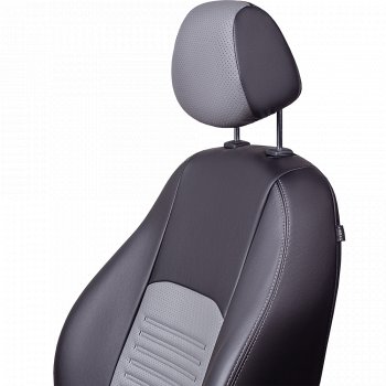8 749 р. Чехлы для сидений Lord Autofashion Турин (экокожа, сплошная спинка, 2 П-образных подголовника)  Hyundai Solaris  2 (2017-2020) (Черный, вставка серая)  с доставкой в г. Калуга. Увеличить фотографию 4