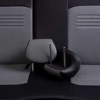 8 749 р. Чехлы для сидений Lord Autofashion Турин (экокожа, сплошная спинка, 2 П-образных подголовника)  Hyundai Solaris  2 (2017-2020) (Черный, вставка серая)  с доставкой в г. Калуга. Увеличить фотографию 6